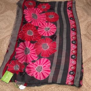 Vera Bradley Pink and Gray Floral Scarf